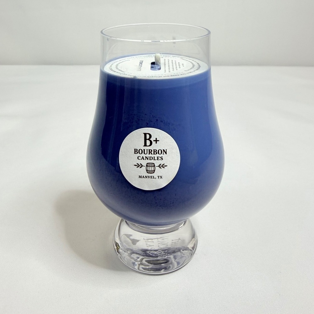 Glencairn B+ Bourbon Candles Gun‎ Powder Scented Blue Hand Poured Glass